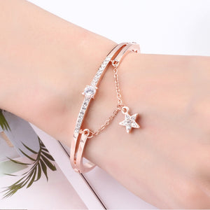 Luxury Famous Brand Jewelry Rose Gold Stainless Steel Bracelets & Bangles Female Heart Forever Love Charm Bracelet For Women