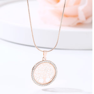 Hot Tree of Life Crystal Round Small Pendant Necklace Gold Silver Colors Bijoux Collier Elegant Women Jewelry Gifts Dropshipping