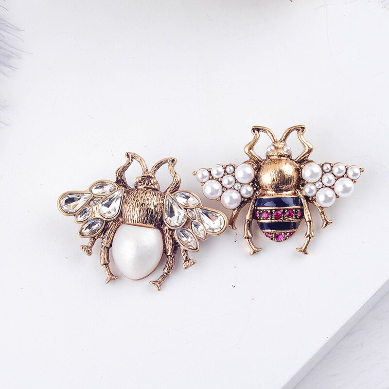 Bohemia  New Tendency Fashion Imitation Pearls Red/White Color Glass Bee Insect Brooch For Women Statement Jewelry Wholesale