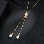 High Quality Fashion Metal Silver Long Tassel Rhinestone Crystal Pearl Long Chain Necklace Sweater Patry Necklace Jewelry