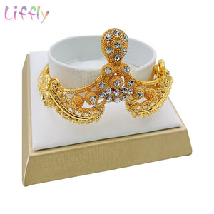 LIFFLY Dubai Jewelry Sets Big Necklace Classic Water Drop Shape Bracelet Earrings Ring for Women Wedding Jewelry Sets for Bride
