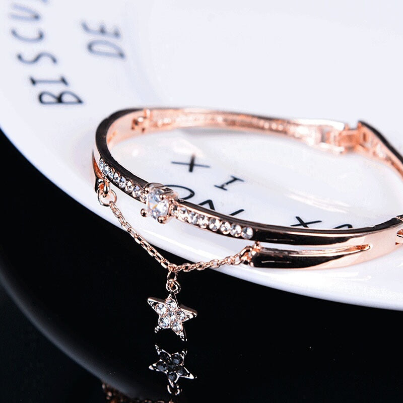 Luxury Famous Brand Jewelry Rose Gold Stainless Steel Bracelets & Bangles Female Heart Forever Love Charm Bracelet For Women