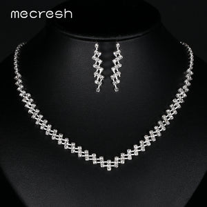 Mecresh Crystal Bridal Wedding Jewelry Sets African Beads Silver Color Rhinestone Women Necklace Sets Engagement Jewelry MTL475