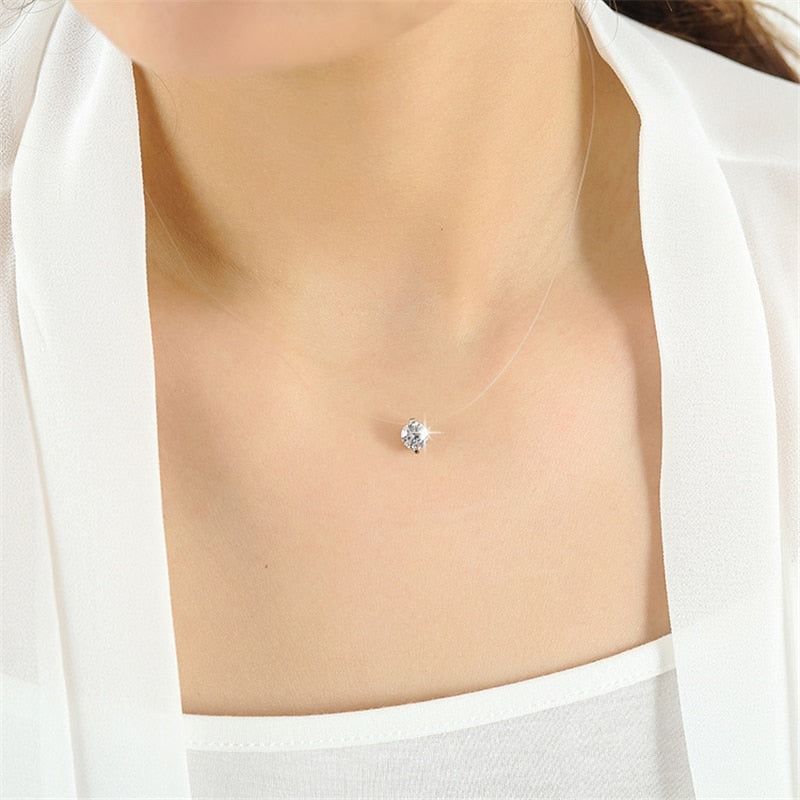 Choker Invisible Fish Line Crystal Necklace Pendants Neck Zircon Women Clavicle Chain Lady Feminino Collar