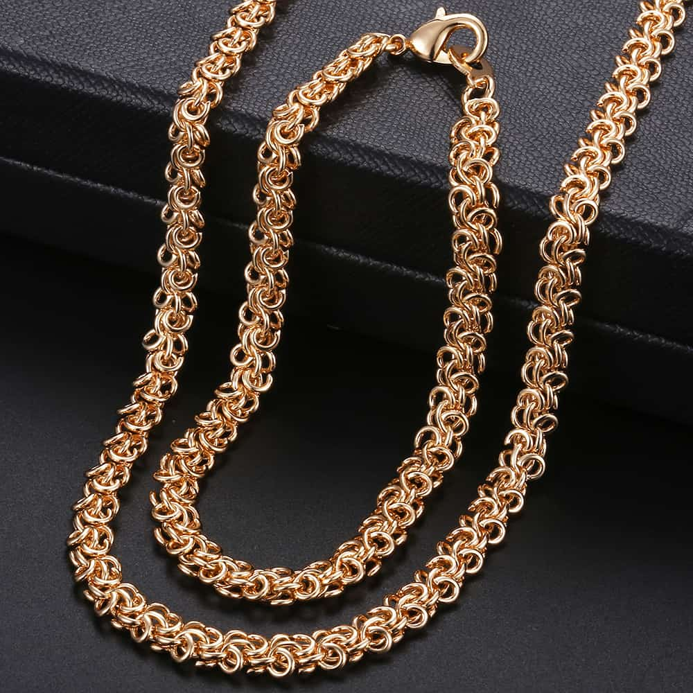 Men Women's Jewelry Set 585 Rose Gold Bracelet Necklace Set Double Curb Cuban Weaving Bismark Chain 2018 Wholesale Jewelry KCS04