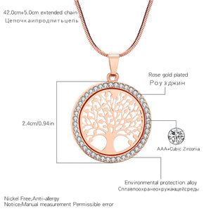 Hot Tree of Life Crystal Round Small Pendant Necklace Gold Silver Colors Bijoux Collier Elegant Women Jewelry Gifts Dropshipping