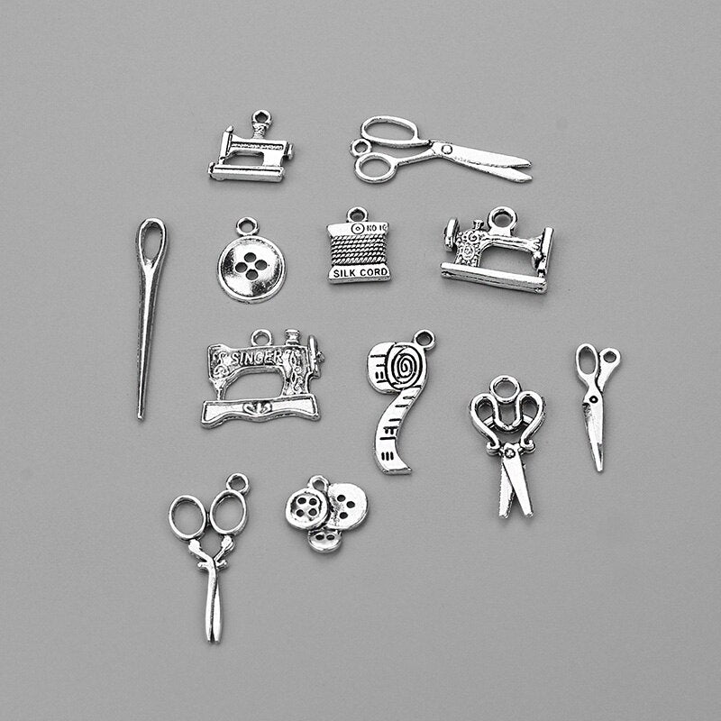 12pcs/lot Mixed Alloy Charms Antique Silver Scissors Pendants Jewelry Findings For DIY Handmade Jewelry Making
