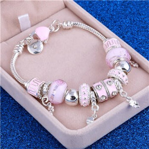 Pink Crystal Charm Bracelet