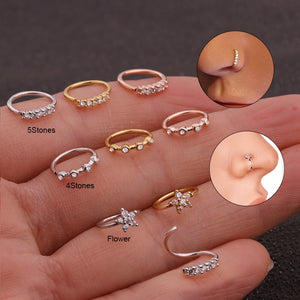 Sellsets 20gx8mm Nose Piercing Body Jewelry Cz Nose Hoop Nostril Nose Ring Tiny Flower Helix Cartilage Tragus Ring