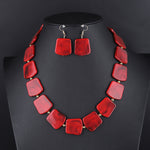 Square Resin Pendant Beads Jewelry Set For Women Chain Rope Statement Necklace Acrylic Geometric Earrings Jewelry Bijoux
