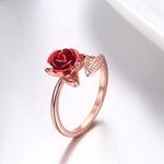 Red Rose Garden Flower Leaves Resizable Gold Finger Rings Valentine's Day Gift Jewelry Hot Sale 2019 Open Rings for Women