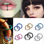 Body Jewelry 2 Piece Fake Nose Ring Goth Punk Lip Ear Nose Clip On Fake Septum Piercing Nose Ring Hoop Lip Hoop Rings Earrings