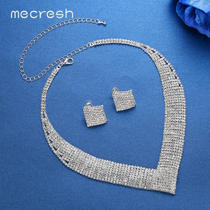 Mecresh Crystal Bridal Wedding Jewelry Sets African Beads Silver Color Rhinestone Women Necklace Sets Engagement Jewelry MTL475