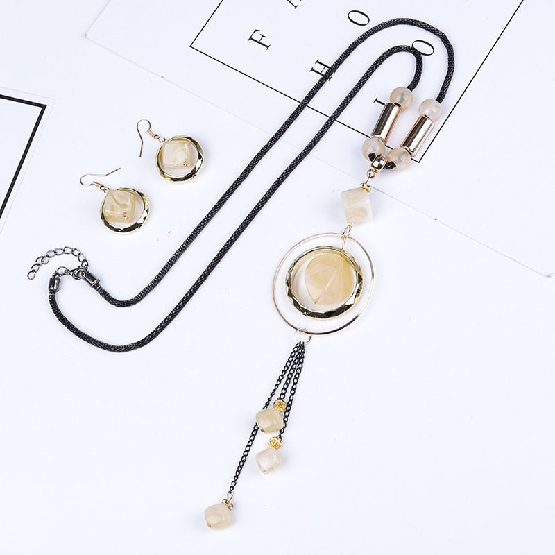 Crazy Feng Luxury AcrylicWedding Jewelry Sets For Women Red Blue Long Round Tassel Pendant Necklace Drop Earrings Sets Gift