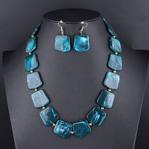 Square Resin Pendant Beads Jewelry Set For Women Chain Rope Statement Necklace Acrylic Geometric Earrings Jewelry Bijoux