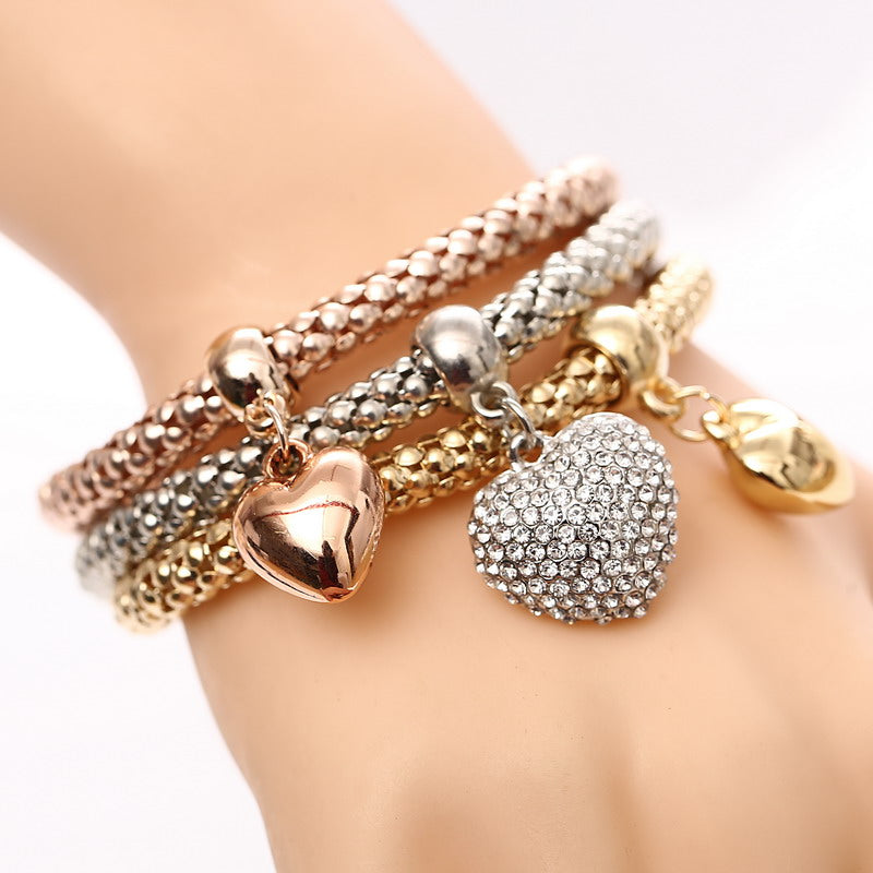 3 Pcs/Set Crystal Owl Heart Charm Bracelets & Bangles Gold/Silver Alloy Elephant Anchor Pendants Rhinestone Bracelets For Women