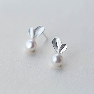 ANENJERY 925 Sterling Silver Jewelry Sets  Bud Leaf Simulated Pearl Necklace+Earrings+Bracelet For Women Korean Jewelry