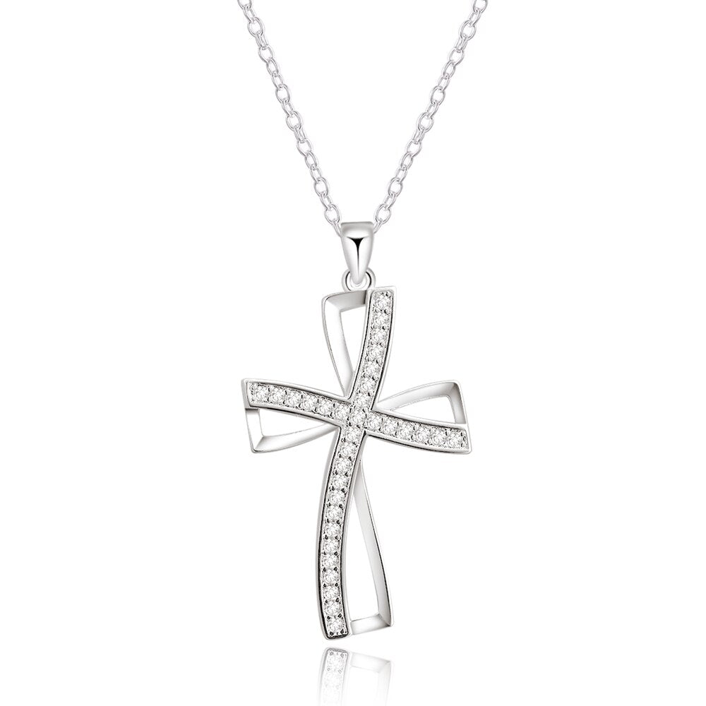 silver color  necklace jewelry women wedding fashion Cross CZ crystal Zircon stone pendant necklace  Christmas gift n296