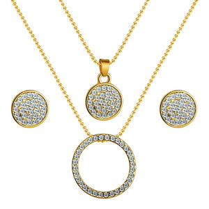 SHUANGR Gold Color Austrian Crystal Classic Hollow Round 48cm necklace pendant earrings jewelry set TH390