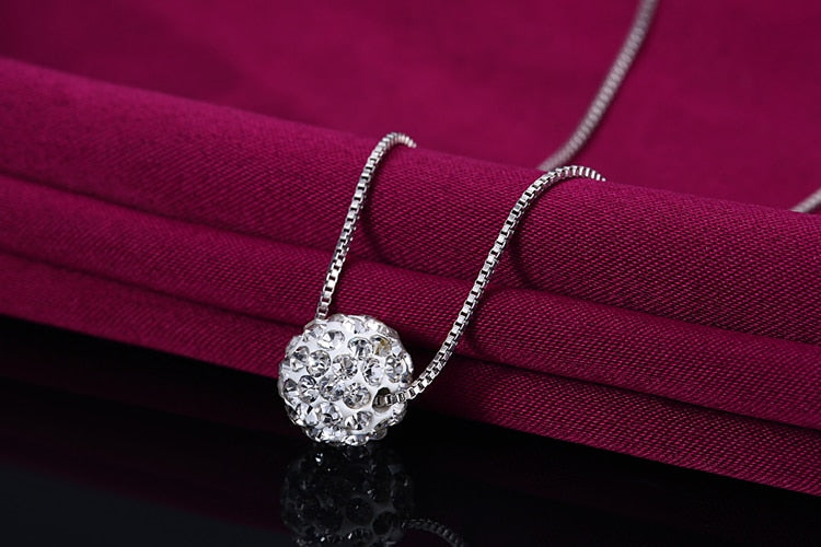 S925 pure silver necklace female short design crystal Shambhala ball chain elegant brief anti-allergic
