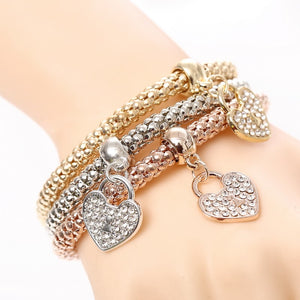 Owl Heart Rhinestone Bracelets (3 Piece)