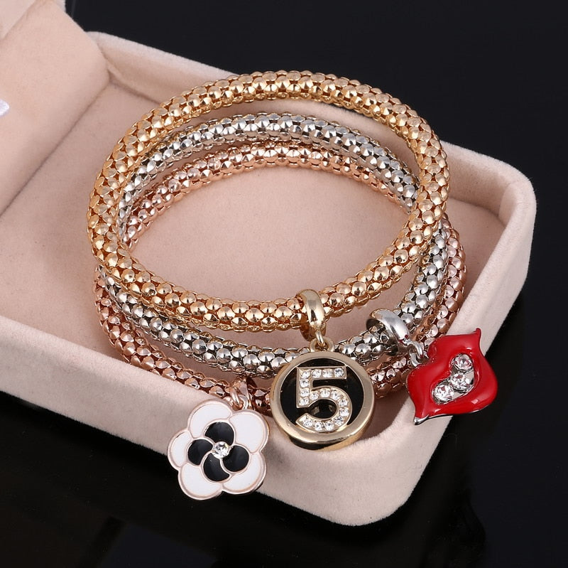 Owl Heart Rhinestone Bracelets (3 Piece)