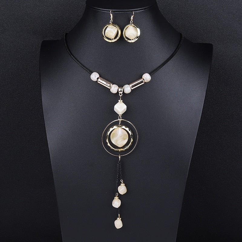 Crazy Feng Luxury AcrylicWedding Jewelry Sets For Women Red Blue Long Round Tassel Pendant Necklace Drop Earrings Sets Gift