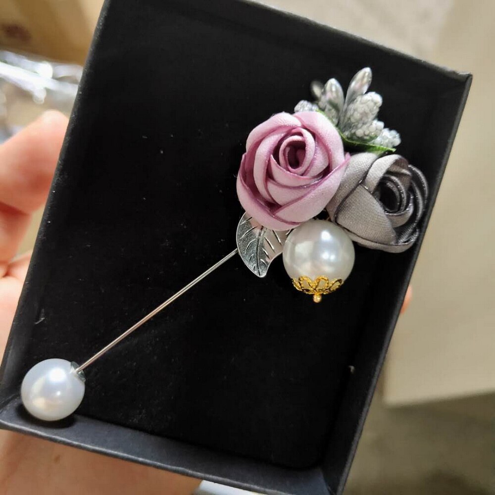 RINHOO Ladies Cloth Art Pearl Fabric Flower Brooch Pin Cardigan Shirt Shawl Pin Professional Coat Badge Jewelry Accessories