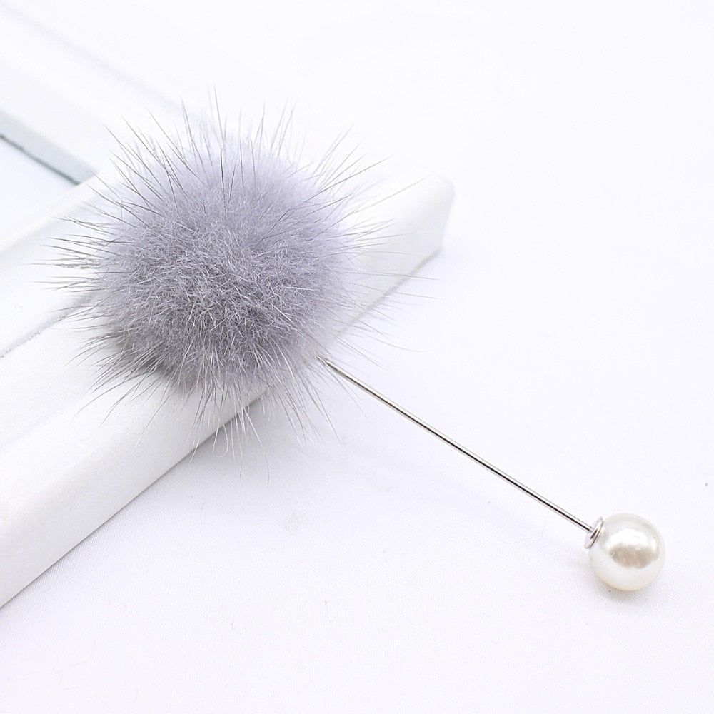 2019 new cute Charm Simulated Pearl Brooch Pins For Women Korean Fur Ball Piercing Lapel Brooches Collar Jewelry Gift Kids Girls