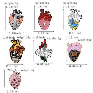 19style Anatomical Heart Enamel Pins Medical Anatomy Brooch Heart Neurology Pins for Doctor and Nurse Lapel Pin Bags Badge Gifts