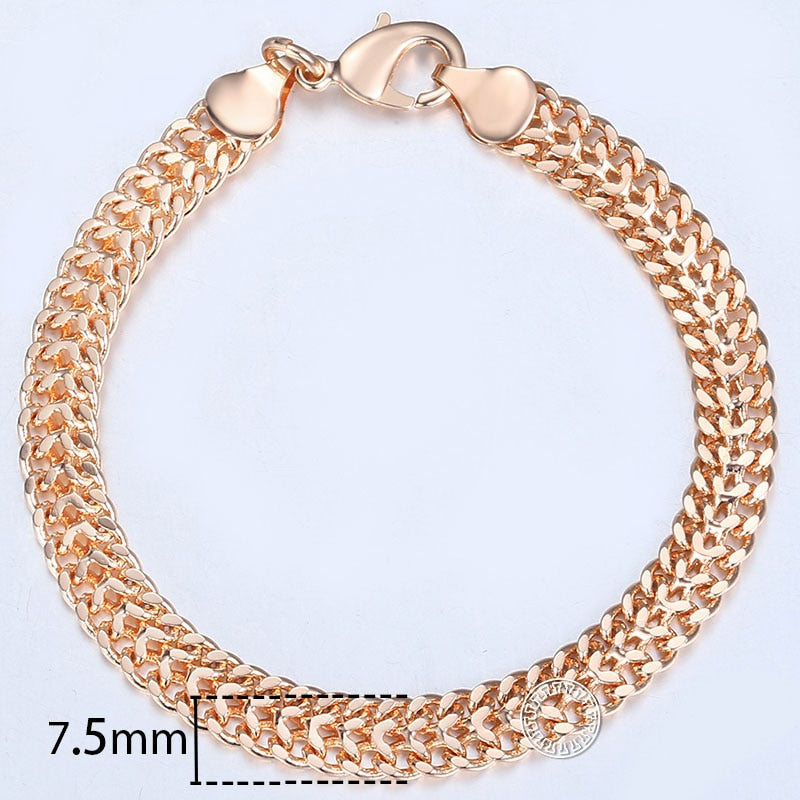 Men Women's Jewelry Set 585 Rose Gold Bracelet Necklace Set Double Curb Cuban Weaving Bismark Chain 2018 Wholesale Jewelry KCS04