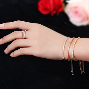 CWWZircons Adjustable Bracelet Bangle for Women Captivate Bar Slider Brilliant CZ Rose Gold Color Jewelry Pulseira Feminia CB089