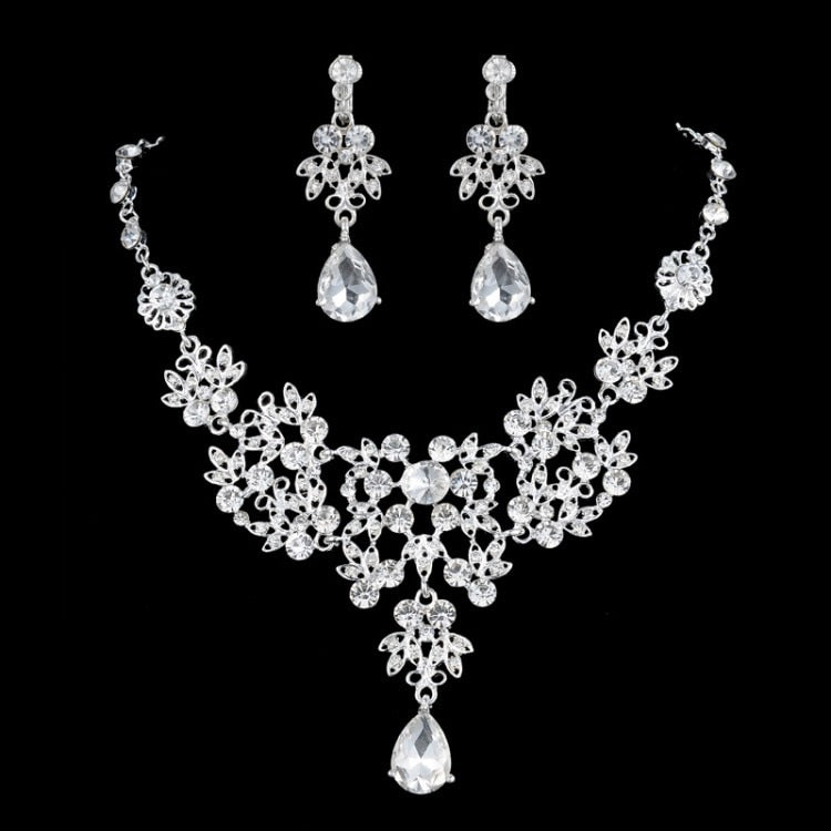 3PCS Rhinestone Crystal Bridal Jewelry Sets Necklaces Earrings Tiaras Sets African Beads Jewelry Sets Wedding Engagement Jewelry