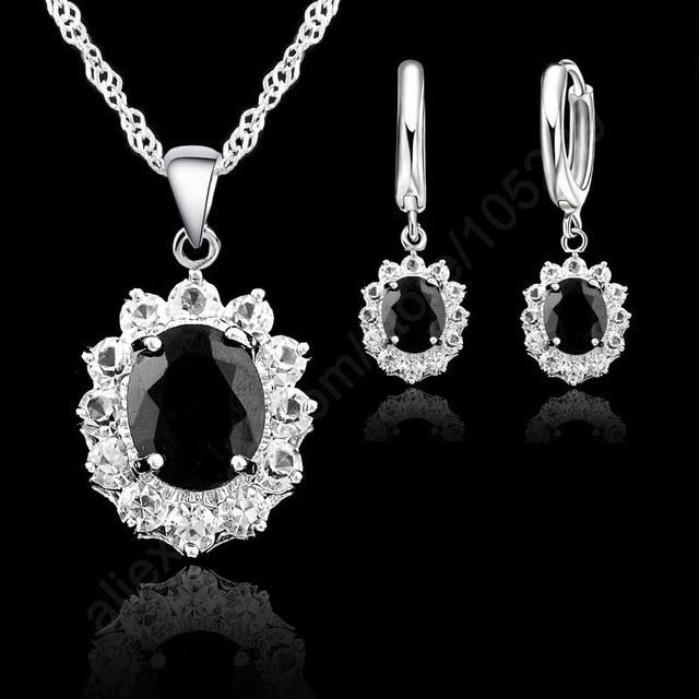Big Sale Jewelry Sets For Women Party Jewelry Gifts 925 Serling Silver Black CZ Necklace/Pendants/ Earring Sets
