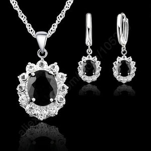 Big Sale Jewelry Sets For Women Party Jewelry Gifts 925 Serling Silver Black CZ Necklace/Pendants/ Earring Sets