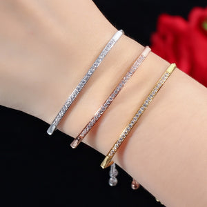 CWWZircons Adjustable Bracelet Bangle for Women Captivate Bar Slider Brilliant CZ Rose Gold Color Jewelry Pulseira Feminia CB089