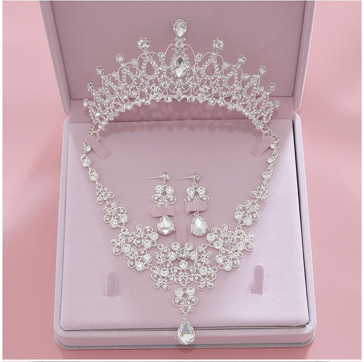 3PCS Rhinestone Crystal Bridal Jewelry Sets Necklaces Earrings Tiaras Sets African Beads Jewelry Sets Wedding Engagement Jewelry