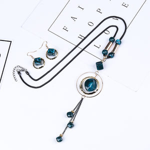 Crazy Feng Luxury AcrylicWedding Jewelry Sets For Women Red Blue Long Round Tassel Pendant Necklace Drop Earrings Sets Gift