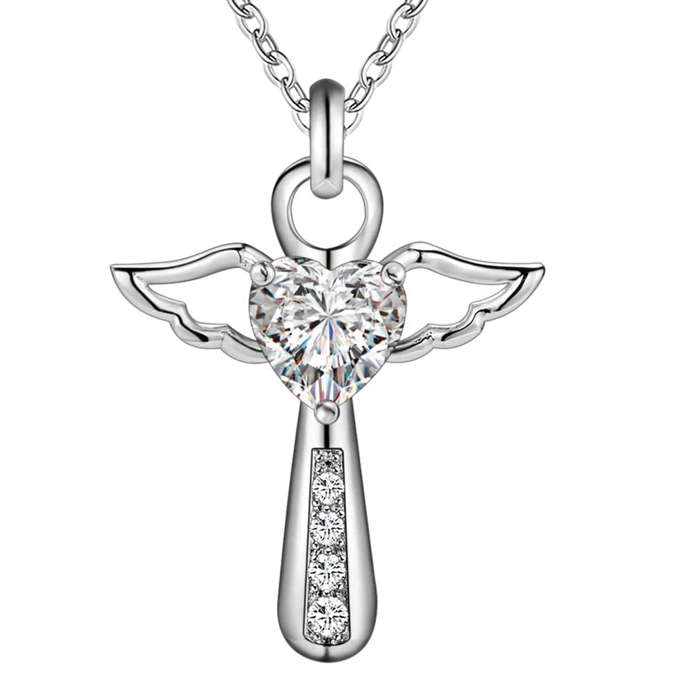 silver color  necklace jewelry women wedding fashion Cross CZ crystal Zircon stone pendant necklace  Christmas gift n296