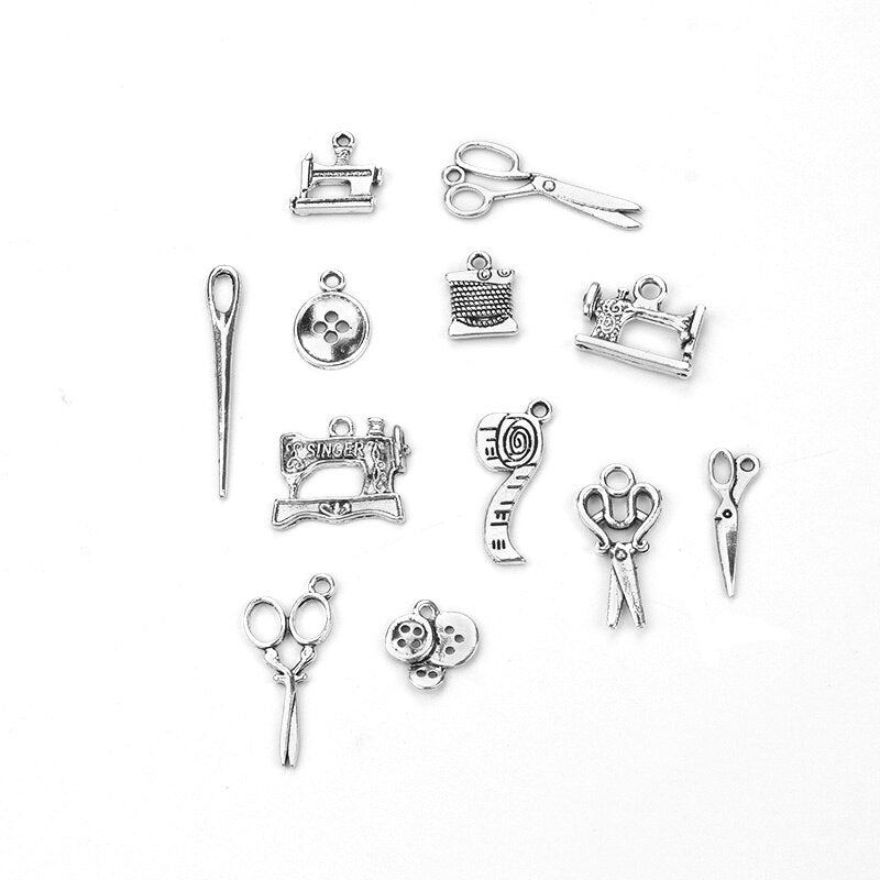 12pcs/lot Mixed Alloy Charms Antique Silver Scissors Pendants Jewelry Findings For DIY Handmade Jewelry Making