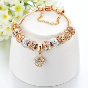 ATTRACTTO Luxury Crystal Heart Charm Bracelets&Bangles Gold Bracelets For Women Jewellery Pulseira Feminina Bracelet Sbr170020