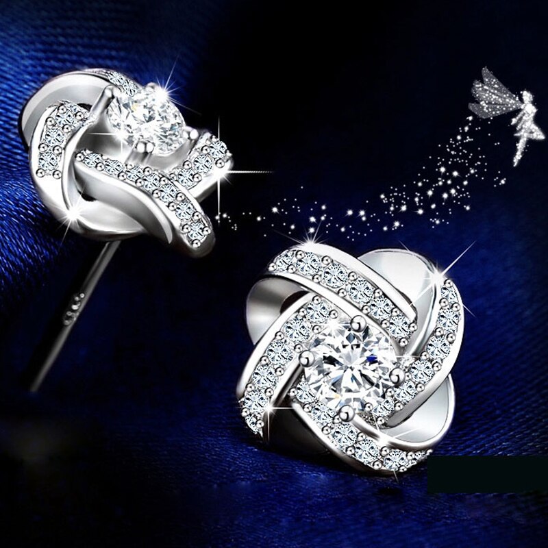 925 Sterling Silver Crystal Stud Earrings For Women Fashion Luxury Cubic Zirconia Paved Wedding Earring Jewelry Accessory