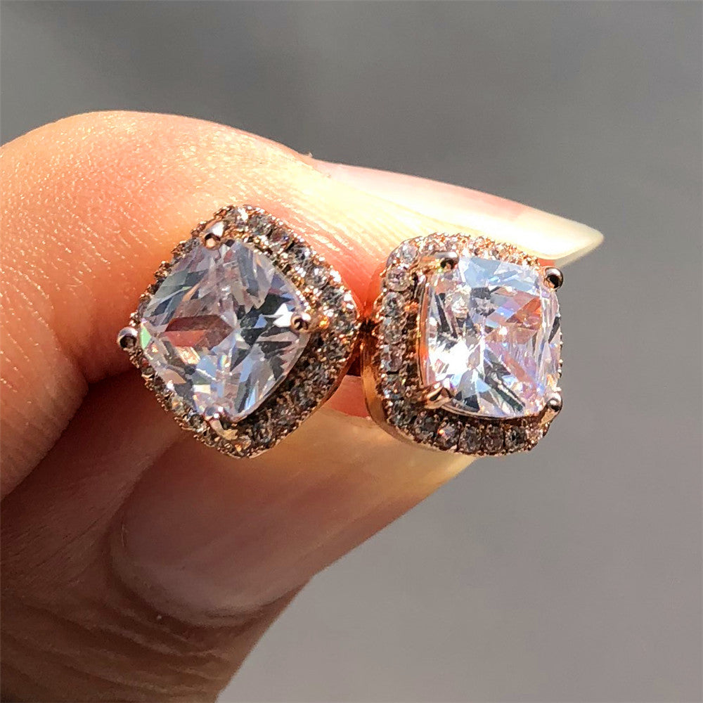 Luxury Female Crystal Zircon Stone Earrings Fashion 925 Sterling Silver Filled Jewelry Vintage Double Stud Earrings For Women