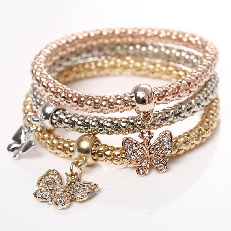 Owl Heart Rhinestone Bracelets (3 Piece)