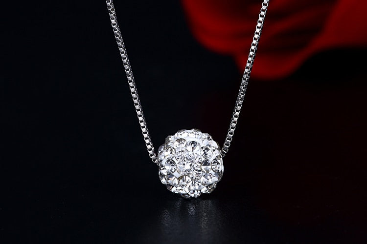 S925 pure silver necklace female short design crystal Shambhala ball chain elegant brief anti-allergic