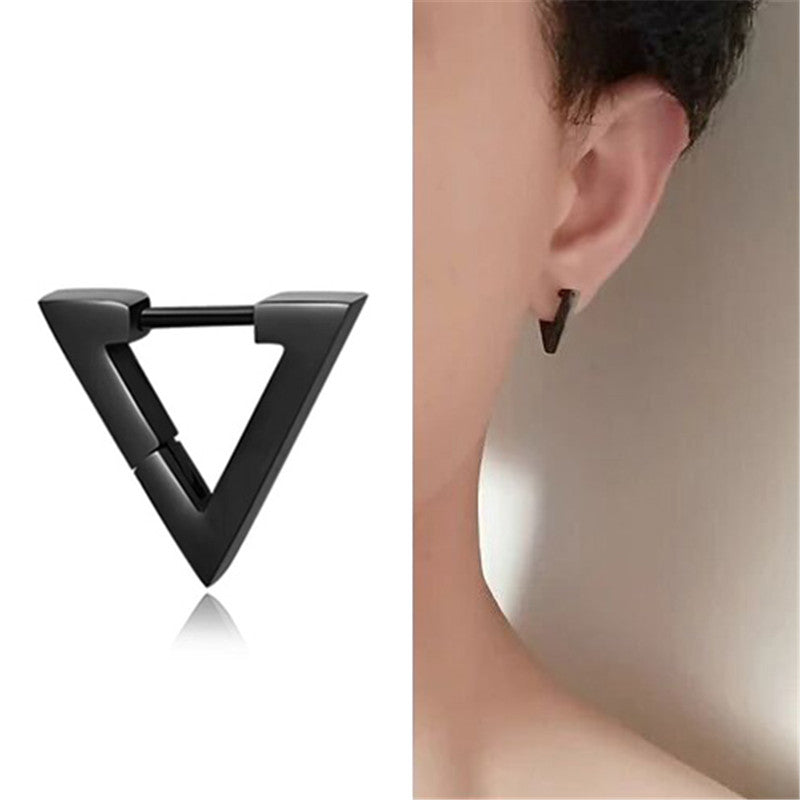 Korean Cool Punk Style Earrings for Men Women Titanium Steel Triangle Stud Earrings Statement Jewelry  Piercing Ear Stud