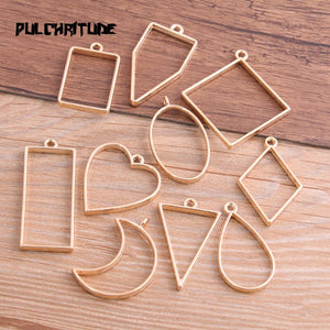 PULCHRITUDE 10pcs/lot Six Color Geometric Figure Charm Hollow Glue Blank Pendant Tray Bezel Charms DIY Handmade Bezel Mold