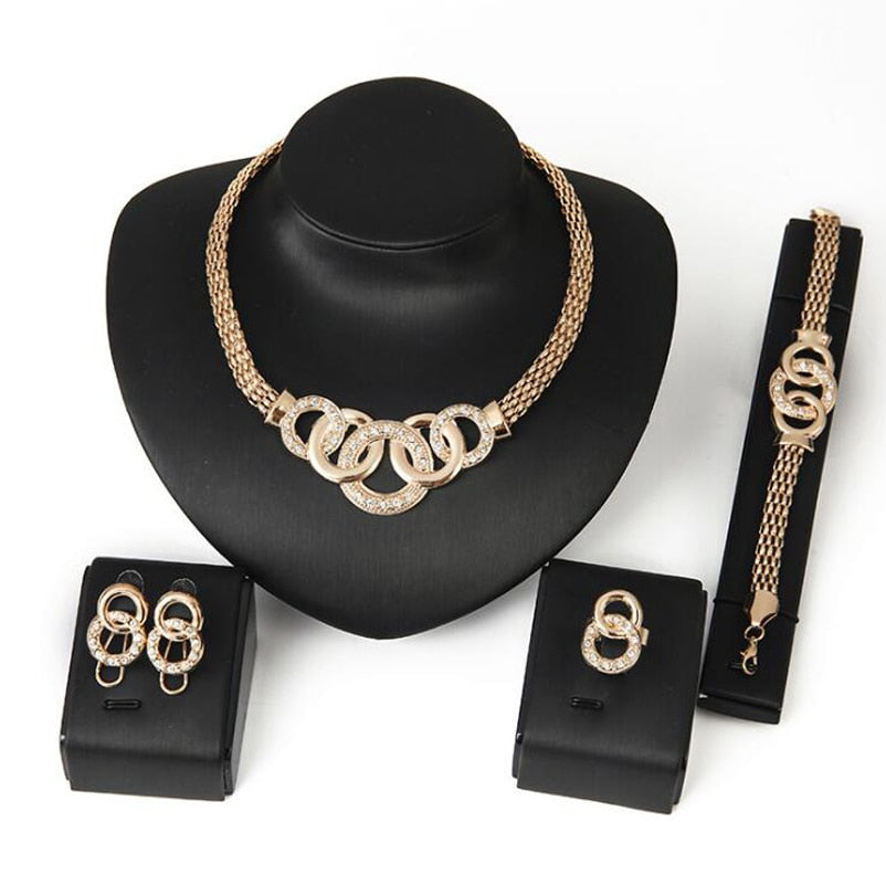 New Brand Exaggerated Big Choker Trendy Round Shape Necklace Bracelet Earring Ring Set Party Costume Jewelry N199