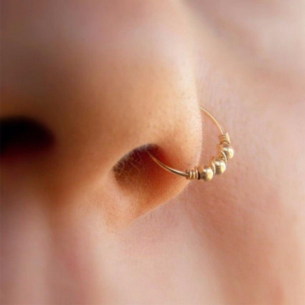 3Pcs/Set Fashion Retro Round Beads Nose Ring Nostril Hoop Body Piercing Jewelry #248359