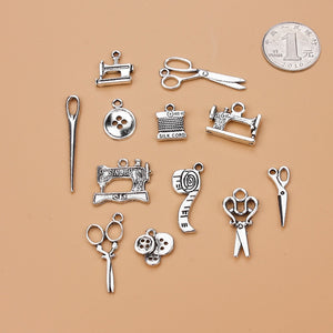 12pcs/lot Mixed Alloy Charms Antique Silver Scissors Pendants Jewelry Findings For DIY Handmade Jewelry Making